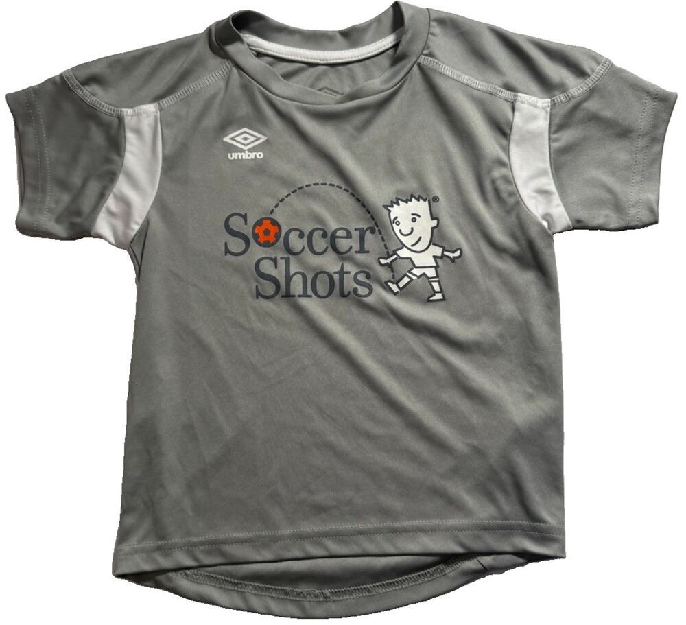 Umbro Soccer Shots Youth Small Gray White Soccer Jersey Shirt Athletic Tee